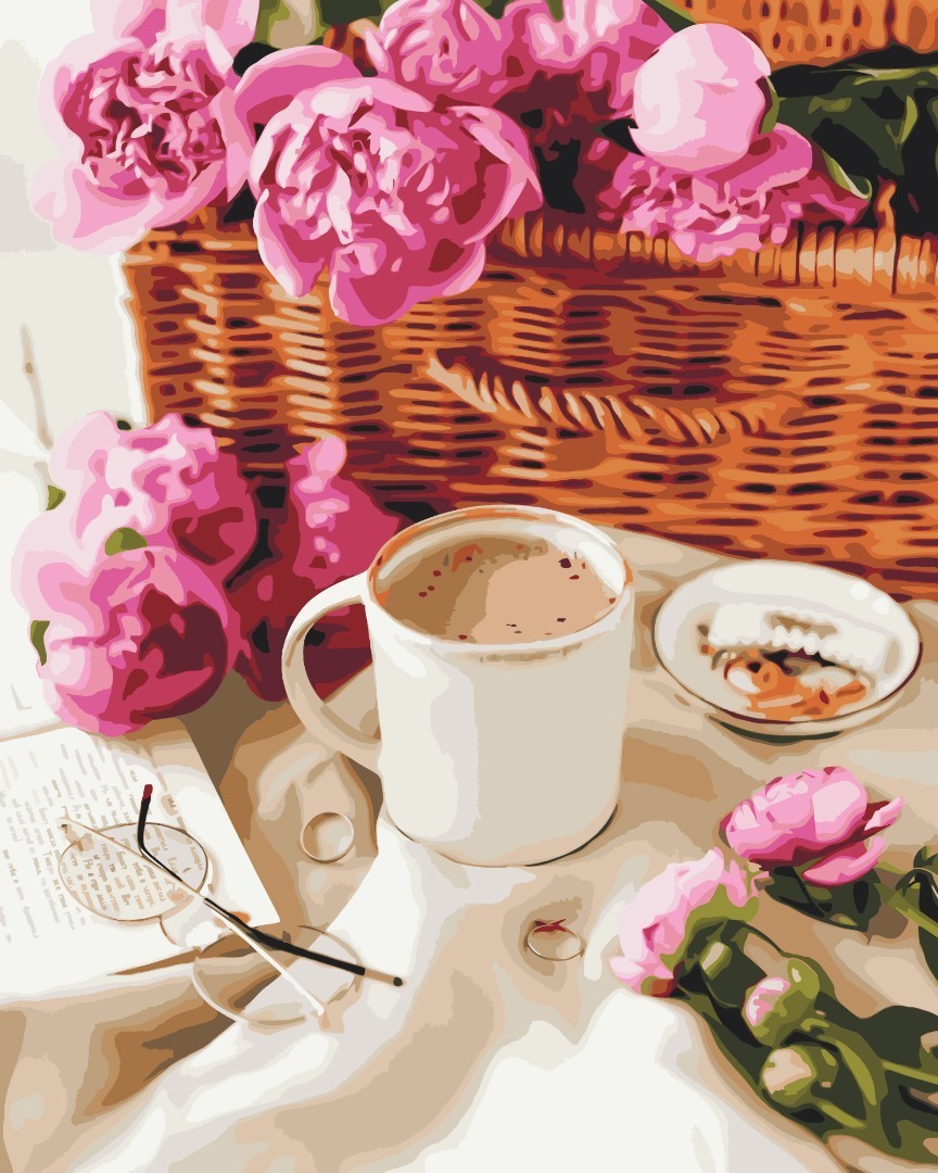 Painting by numbers Peonies in a basket (BS38983)
