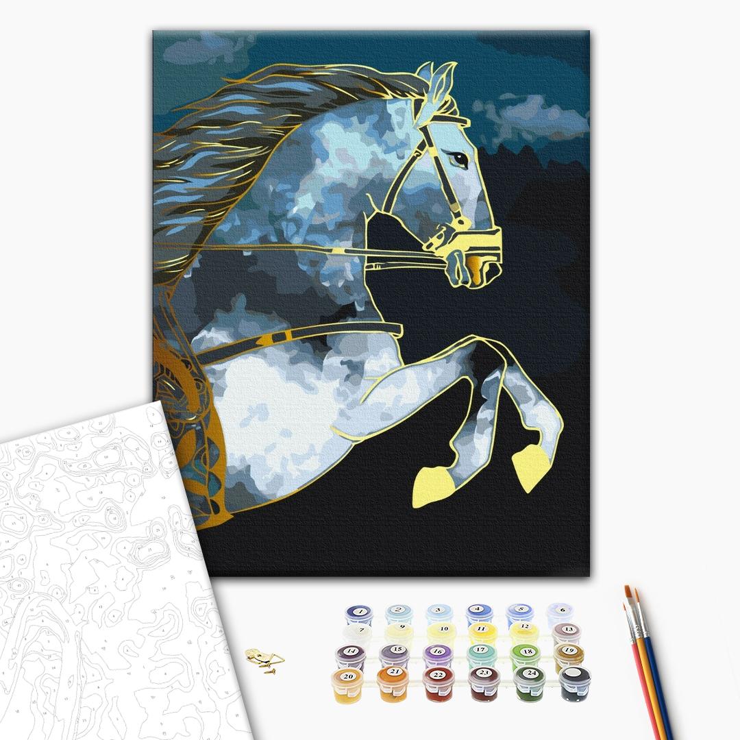Painting by numbers Horse at dusk with golden paint (BS53041)
