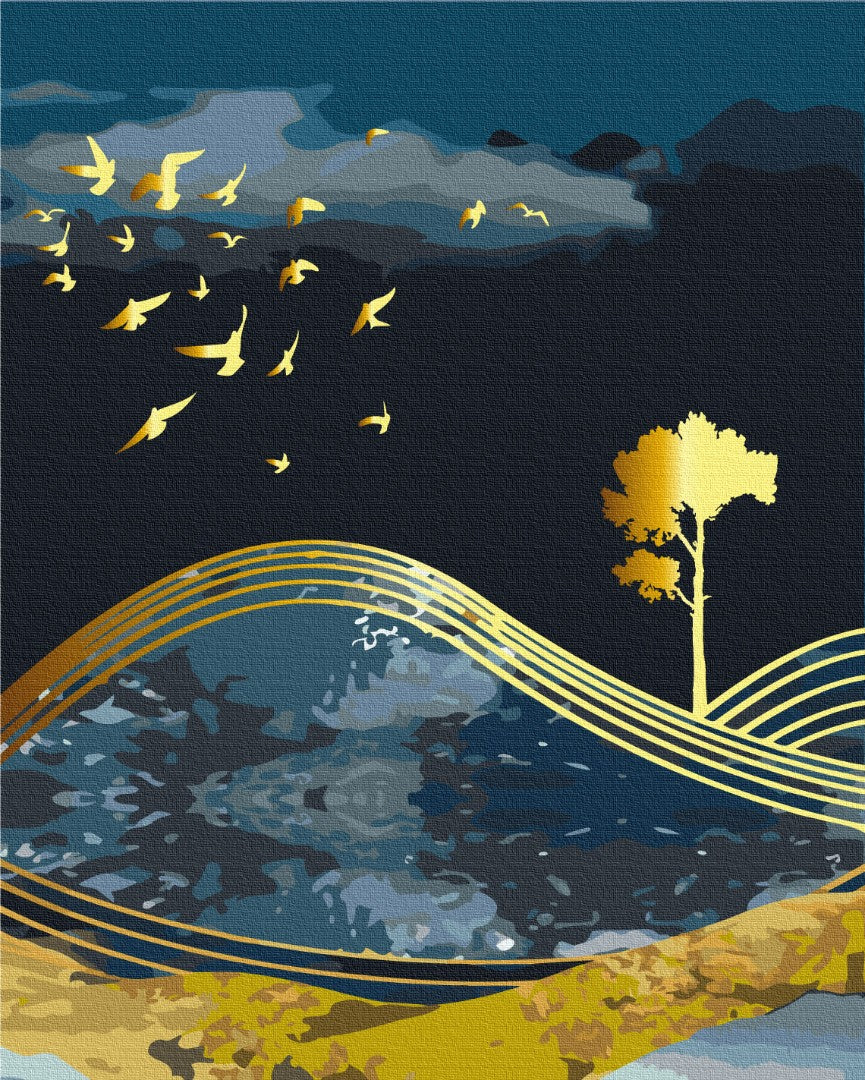 Painting by numbers Birds of the night with golden paint (BS53042)