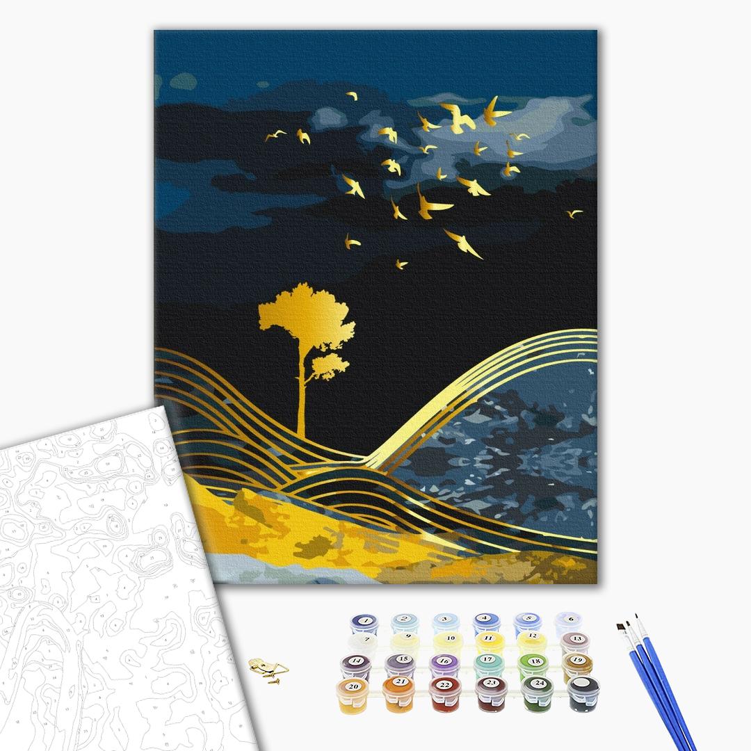 Painting by numbers Night nature with golden paint (BS53040)