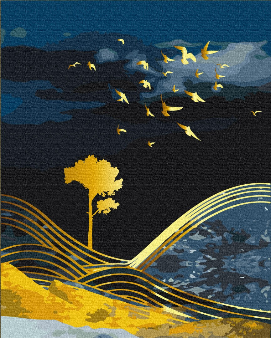Painting by numbers Night nature with golden paint (BS53040)
