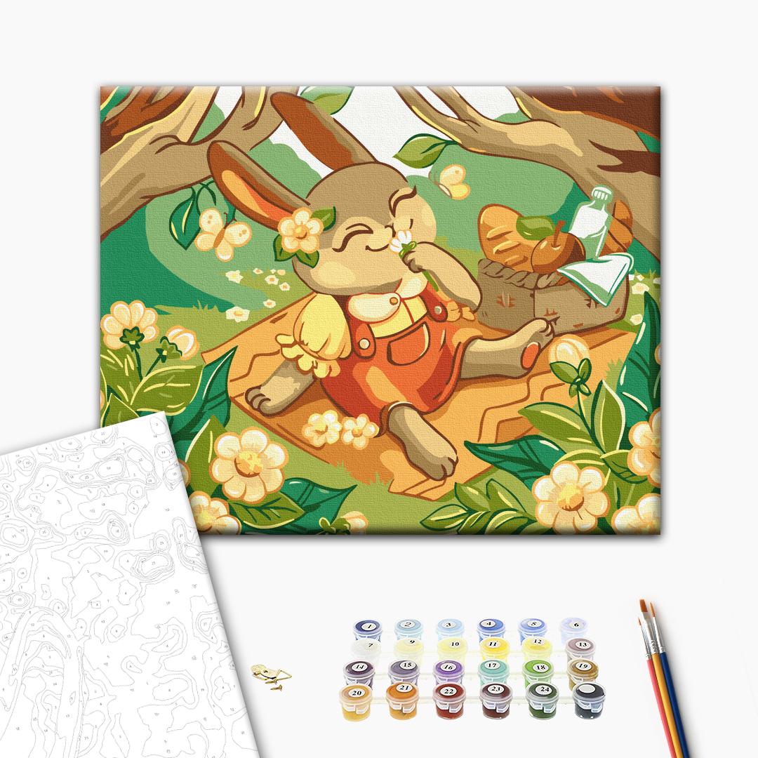 Painting by numbers Bunnies on a picnic © Olena Lazarenko (KBS0138)