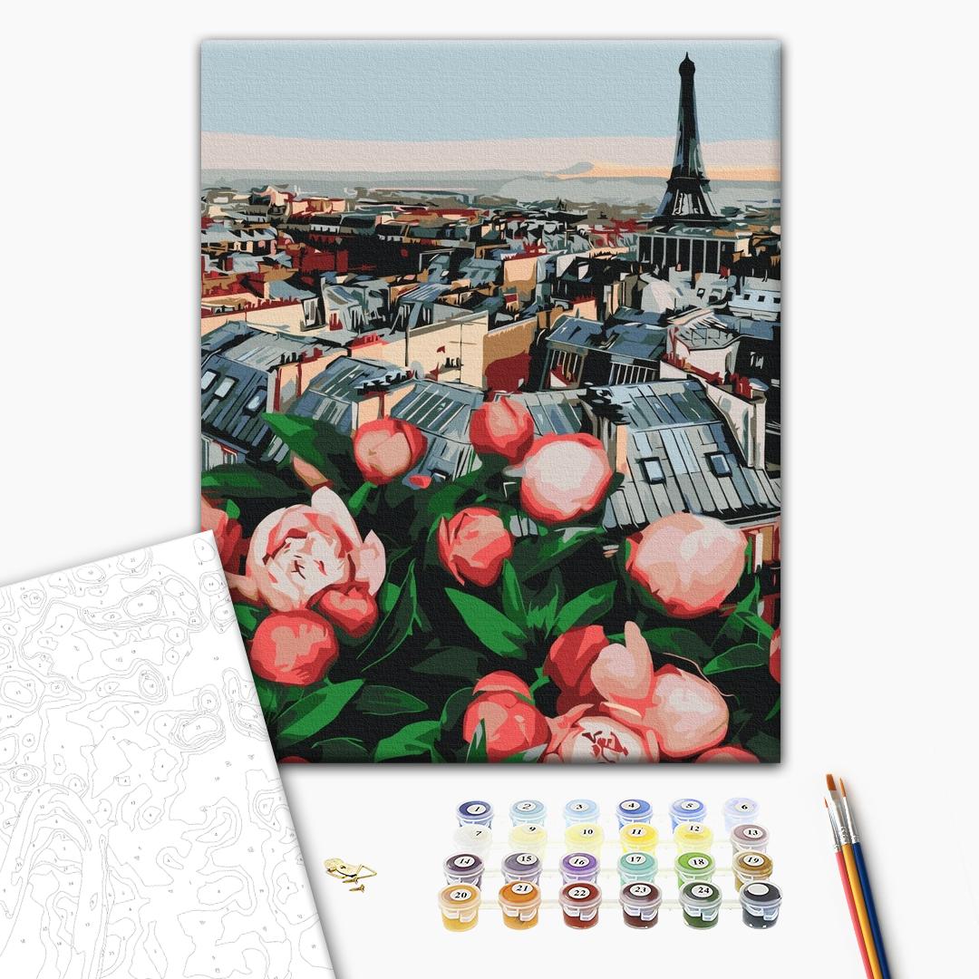 Painting by numbers Peony with a view of Paris (BS53781)