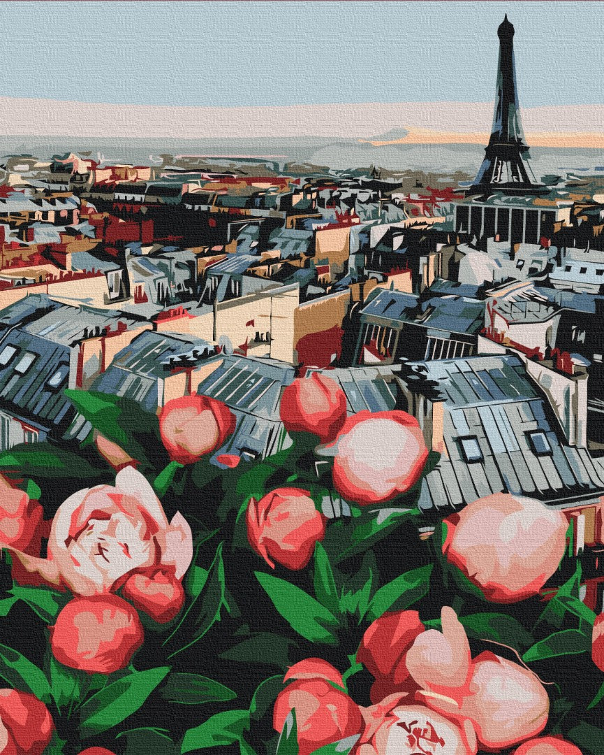 Painting by numbers Peony with a view of Paris (BS53781)
