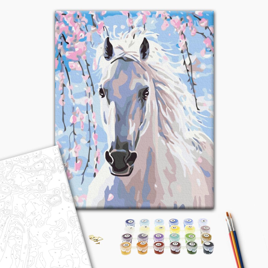 Painting by numbers Horse in sakura flowers (RBS8528)