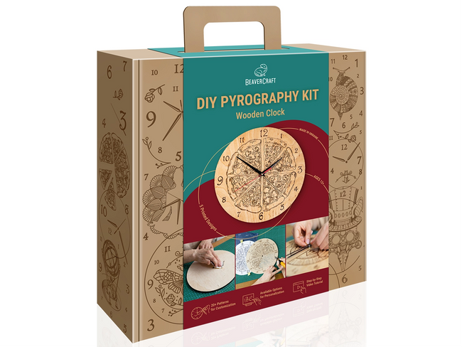 Beavercraft DIY Pyrography Kit for wooden clock on a white background